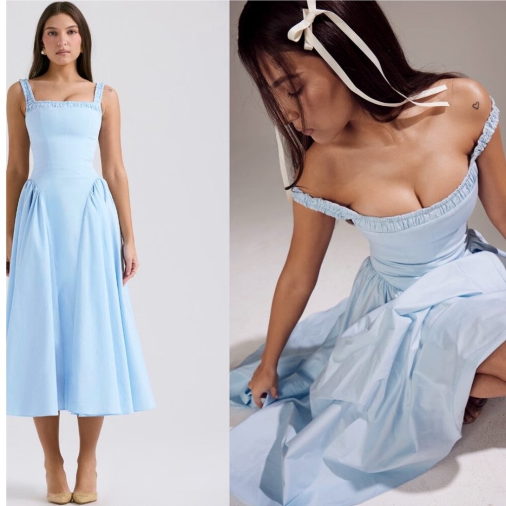 HOUSE OF CB 'Dorothy' Italian Azure Cotton Midi Sundress NWOT
